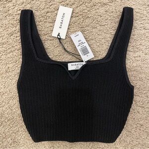 Babaton Black Ribbed Crop Tank Top